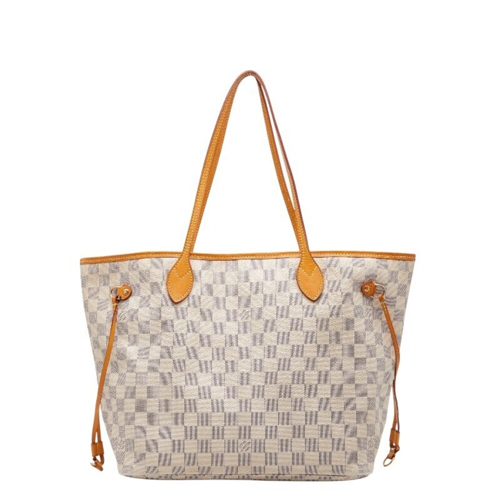 Louis Vuitton Damier Azur White Neverfull Tote Shoulder Bag Ivory Leather